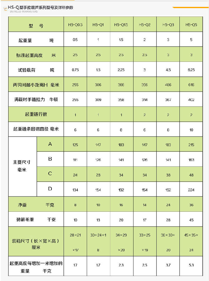 妖精视频APP在线观看牌HS-Q型手拉葫芦参数